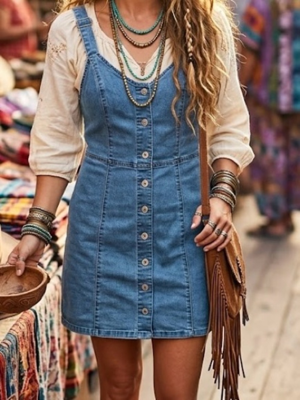 Jay Jays Denim Button Front Mini Dress Size 16 Cottagecore Boho Hippie Indie